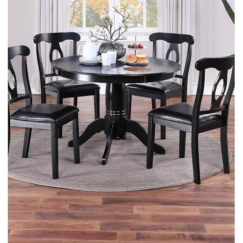 Ensemble de salle à manger 5 pièces au design classique, table ronde, 4 chaises d'appoint, coussins, tissu d'ameublement, siège en bois d'hévéa noir