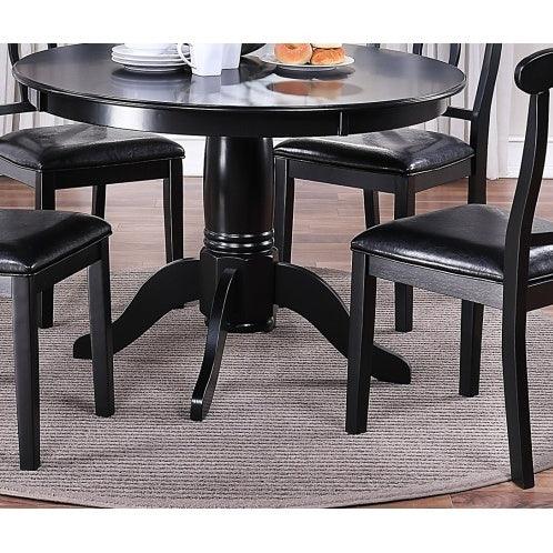 Ensemble de salle à manger 5 pièces au design classique, table ronde, 4 chaises d'appoint, coussins, tissu d'ameublement, siège en bois d'hévéa noir
