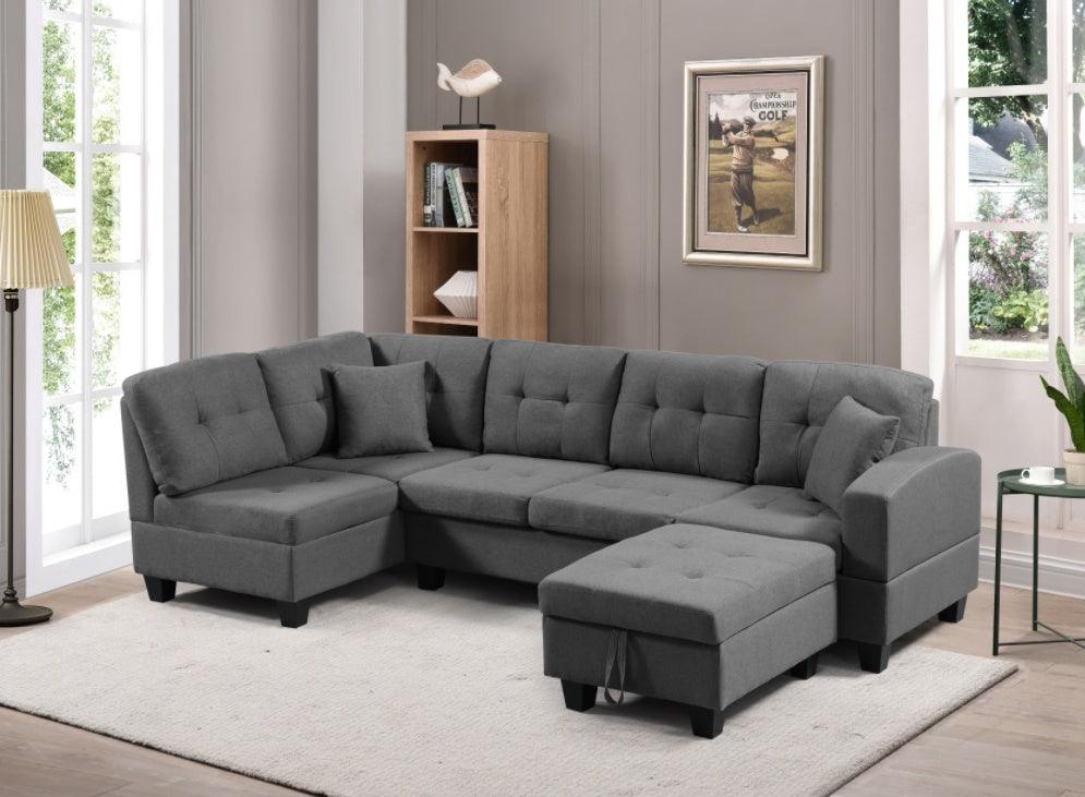 Canapé gauche en tissu avec pouf