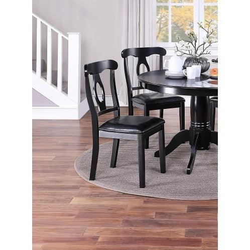 Ensemble de salle à manger 5 pièces au design classique, table ronde, 4 chaises d'appoint, coussins, tissu d'ameublement, siège en bois d'hévéa noir