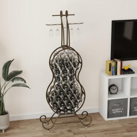 Casier à vin en forme de violoncelle, casier à vin autonome avec rangement pour bouteilles, rangement pour boissons alcoolisées et vins, rangement pour cuisine et salle à manger.