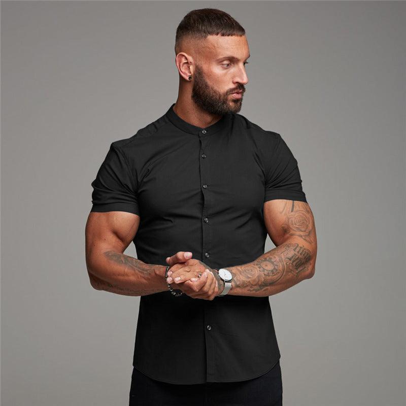 New Summer Shirt Fitness Clothing Cotton Tops Short Sleeve Sports Shirts Brand Mens Short Cool Casual Fashion Breathable Shirt