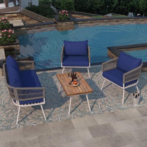 Conjunto de muebles de terraza de cuerda bohemia de 4 piezas
