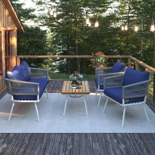 Conjunto de muebles de terraza de cuerda bohemia de 4 piezas