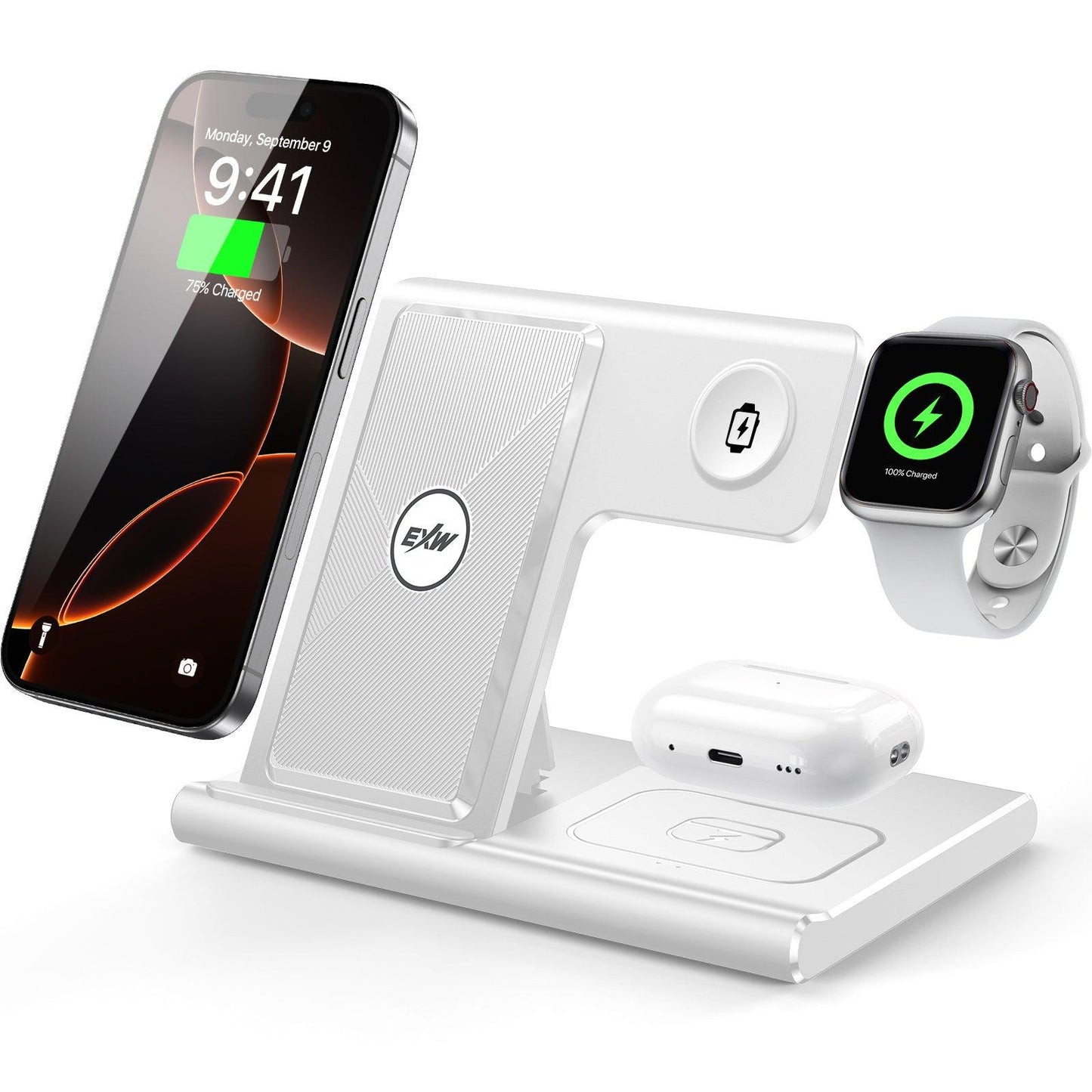 Station de charge sans fil 3 en 1 pour plusieurs appareils, support de charge rapide 15 W