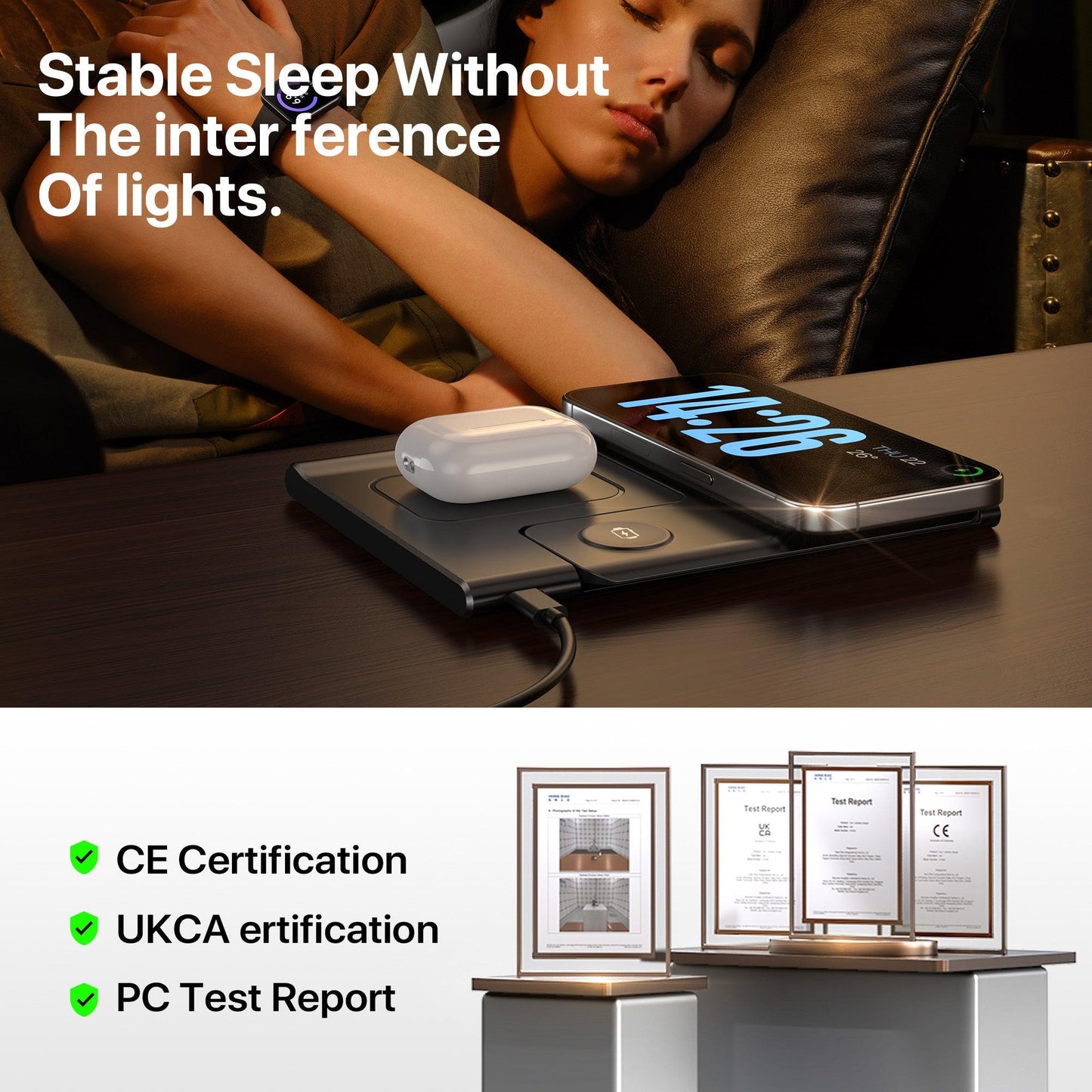 Station de charge sans fil 3 en 1 pour plusieurs appareils, support de charge rapide 15 W