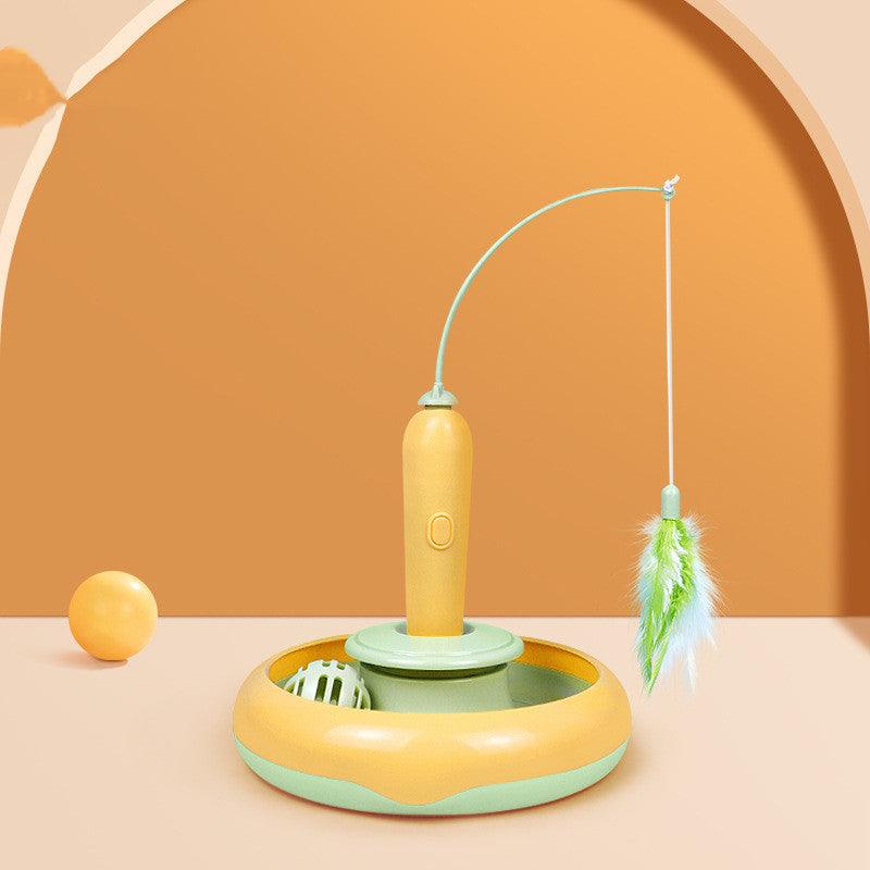 Jouet 2 en 1 pour chat avec plumes, plateau tournant pour jeu autonome, fournitures pour animaux de compagnie, jouets pour chats, articles pour chats, produits
