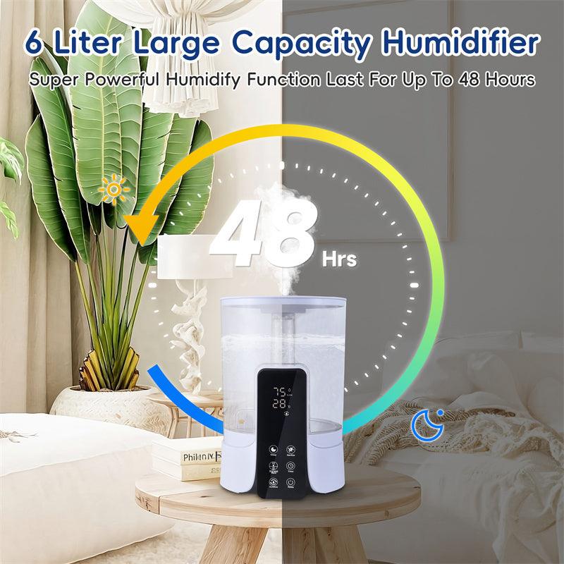 Humidificateur grande capacité 6 L, chauffage intelligent, minuterie, pulvérisation, stérilisation UV, télécommande intelligente