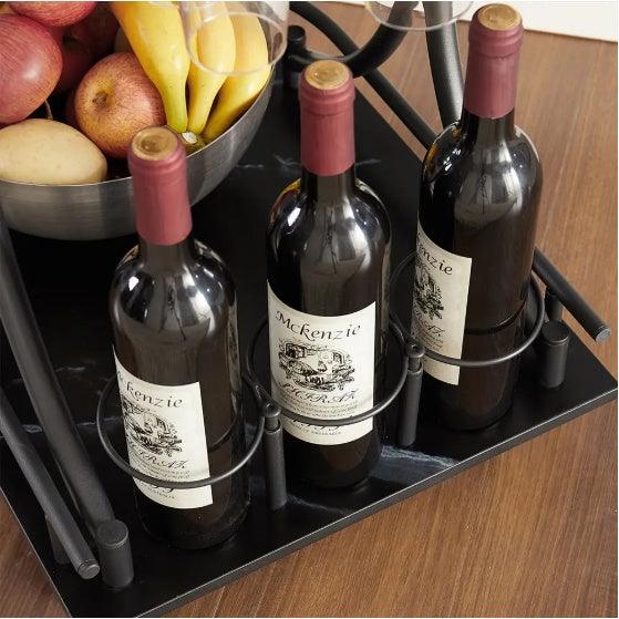 Desserte de bar à 2 niveaux, noire, avec casier à vin et porte-verres, mobile, pour fête, maison, pour salon