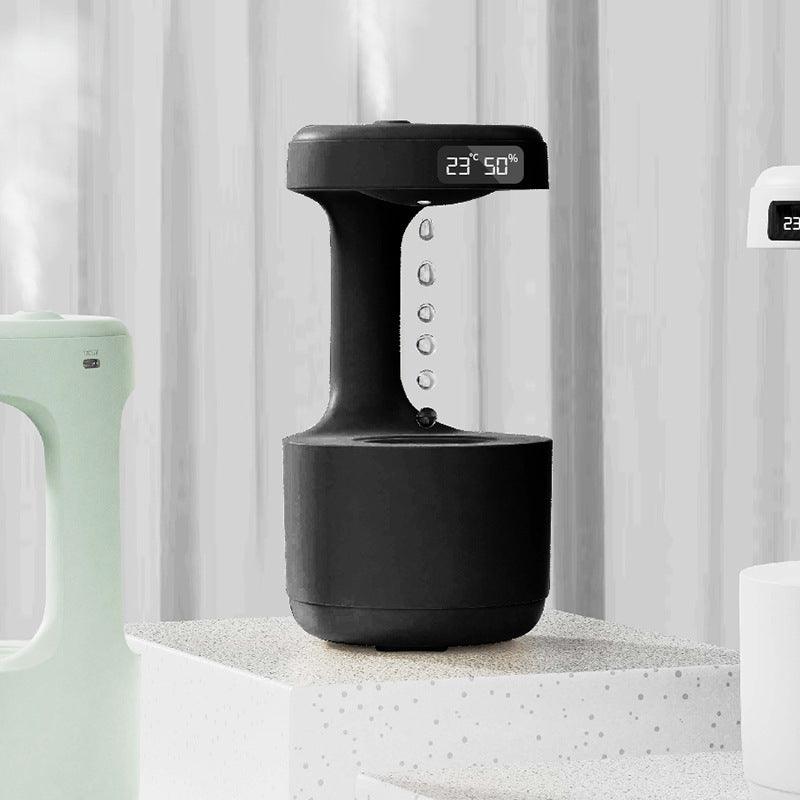 Humidificateur anti-gravité pour chambre à coucher avec horloge, diffuseur d'arômes à reflux en forme de goutte d'eau, grande capacité, silencieux, pour bureau, chambre à coucher, brumisateur domestique