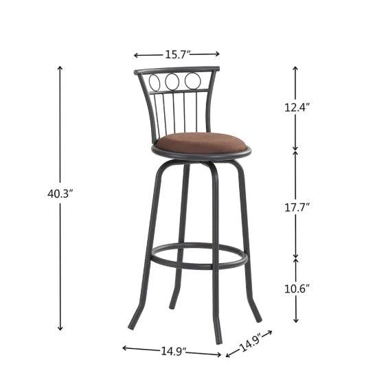 Ensemble de 3 tables et chaises de bar pour salle à manger, chaises de bar industrielles à hauteur de comptoir avec dossier en métal et assise en tissu