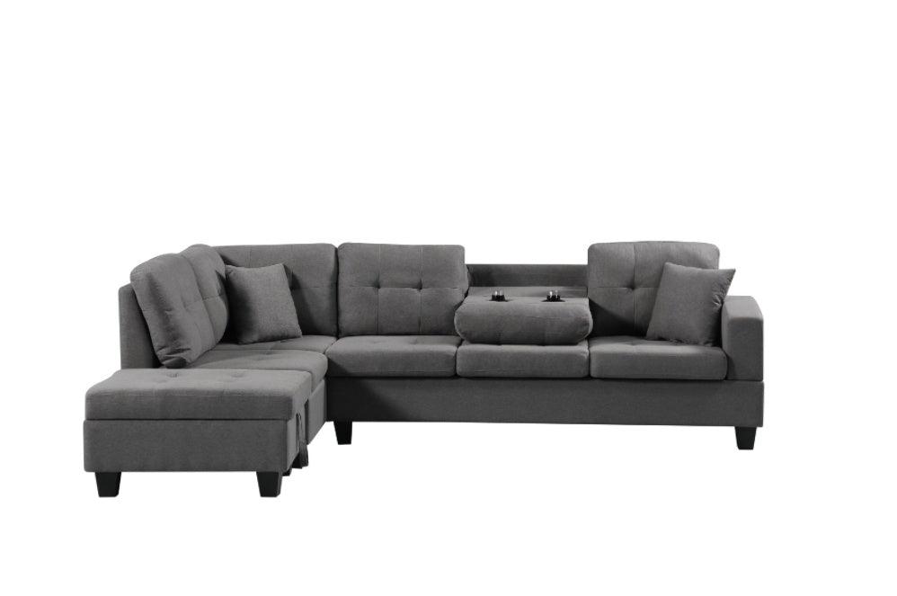 Canapé gauche en tissu avec pouf