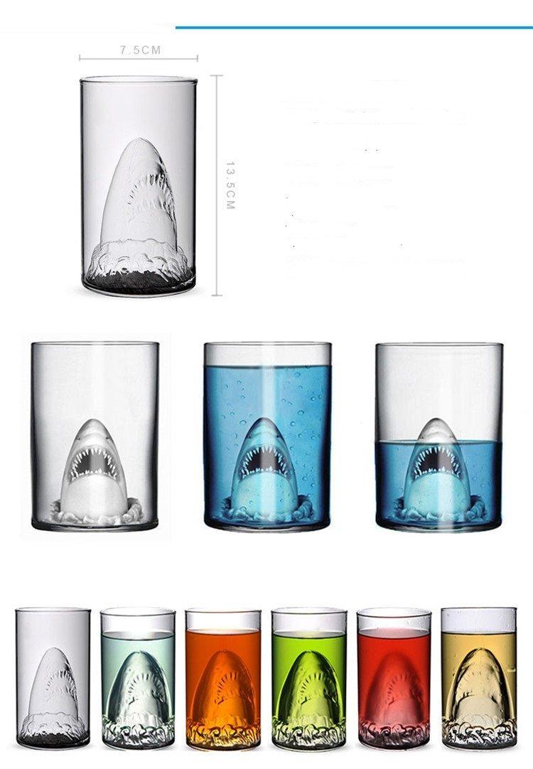 Transparent Glass Cup Shark Glass Wine Milk Tea Water Breakfast Cup Mugs Double-layer Bar Wine Drinkware - Grivelo