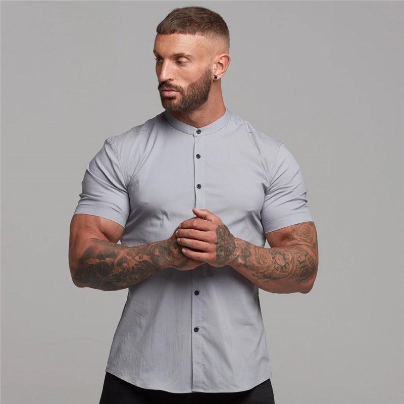 New Summer Shirt Fitness Clothing Cotton Tops Short Sleeve Sports Shirts Brand Mens Short Cool Casual Fashion Breathable Shirt