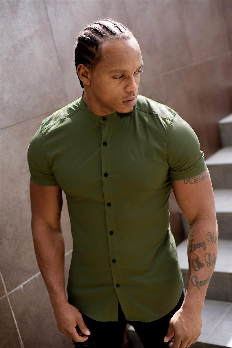 New Summer Shirt Fitness Clothing Cotton Tops Short Sleeve Sports Shirts Brand Mens Short Cool Casual Fashion Breathable Shirt