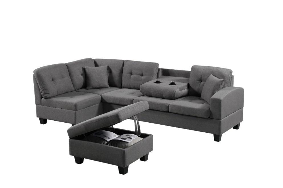 Canapé gauche en tissu avec pouf