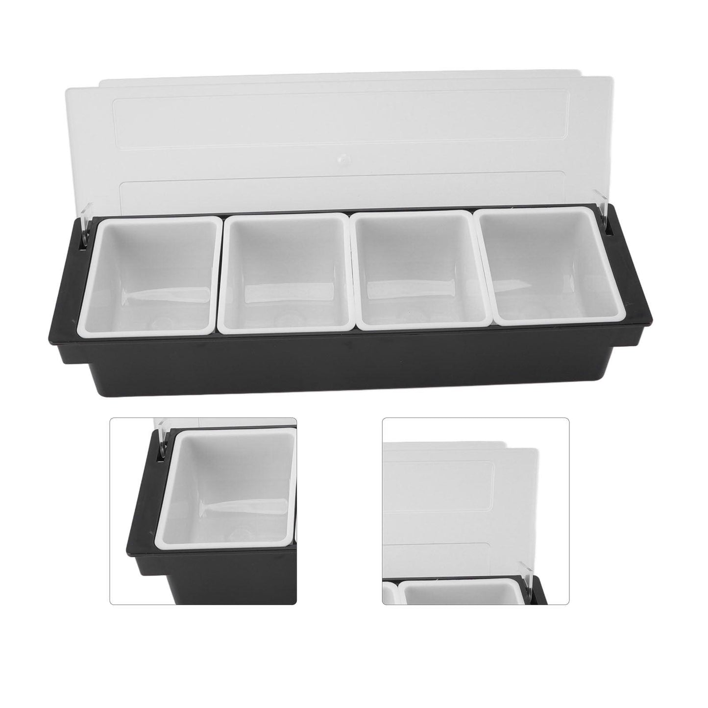 Boîte à condiments en plastique durable, couvercle transparent, design détachable, multifonction, pour fruits et légumes, 4 compartiments