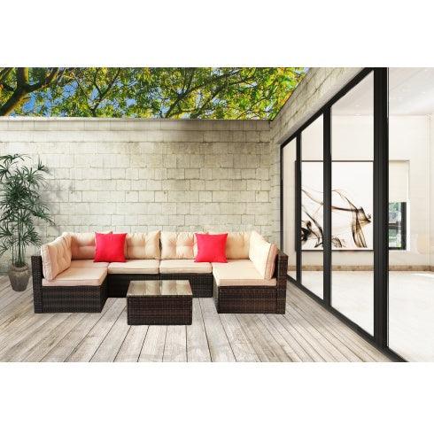 Ensemble de meubles de jardin en rotin PE, canapé d'angle et sectionnel