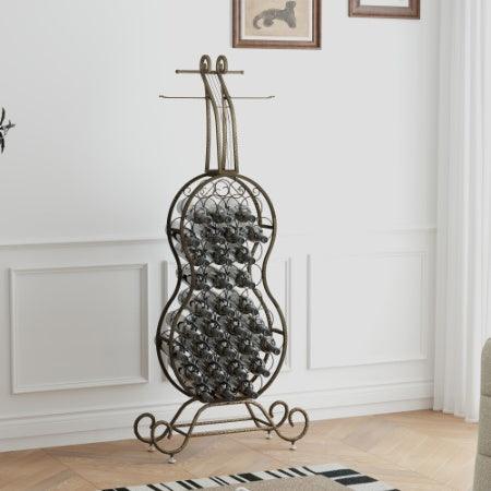 Casier à vin en forme de violoncelle, casier à vin autonome avec rangement pour bouteilles, rangement pour boissons alcoolisées et vins, rangement pour cuisine et salle à manger.