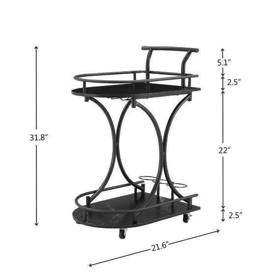 Desserte de bar à 2 niveaux, noire, avec casier à vin et porte-verres, mobile, pour fête, maison, pour salon