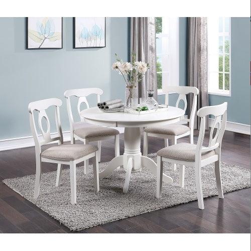 Ensemble de salle à manger 5 pièces au design classique, table ronde, 4 chaises d'appoint, coussins, tissu d'ameublement, siège en bois d'hévéa noir