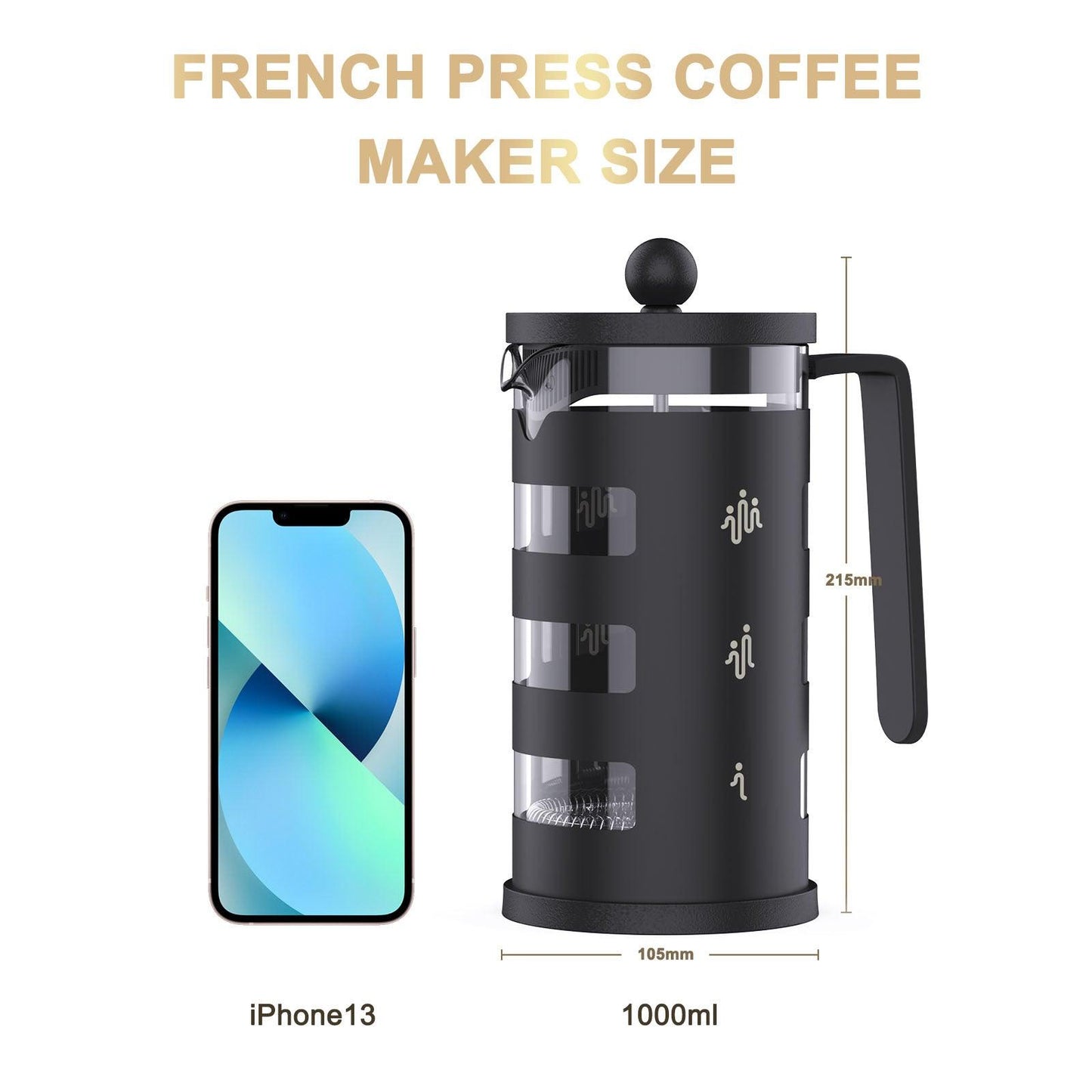 Cafetière à piston RAINBEAN, nettoyage facile, verre borosilicate résistant à la chaleur