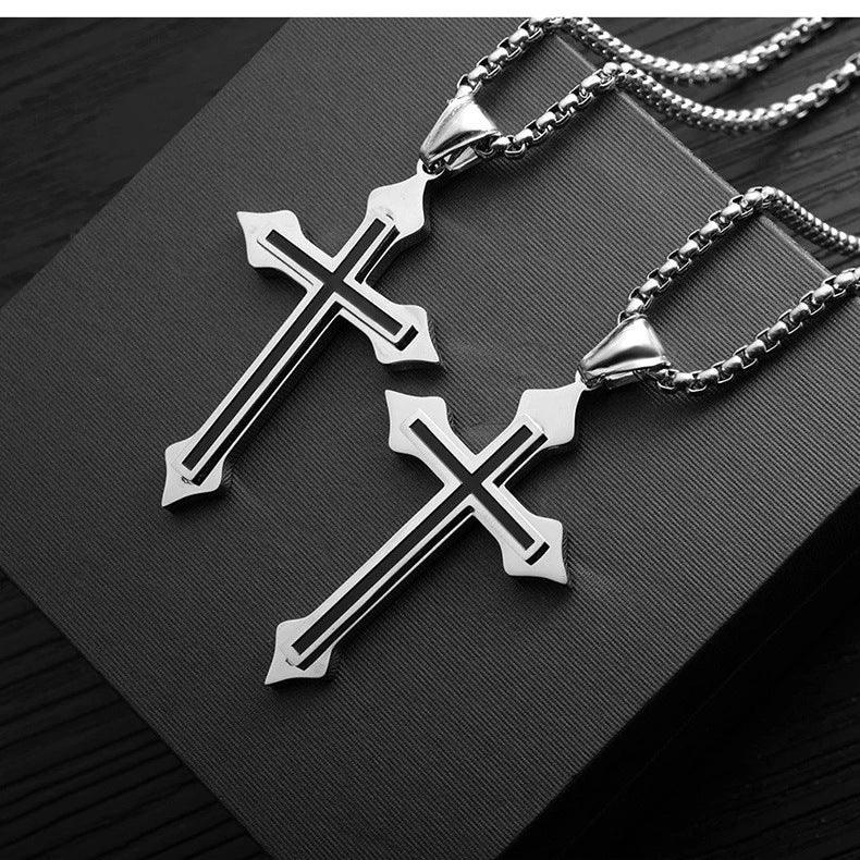 Collier avec pendentif en forme de croix en acier inoxydable pour homme