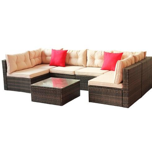 Ensemble de meubles de jardin en rotin PE, canapé d'angle et sectionnel