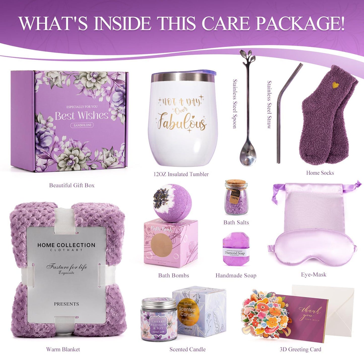 Cadeaux d'anniversaire pour femme, maman, amie, sœur, panier-cadeau spa relaxant unique, coffret de soins avec couverture de luxe, cadeaux de fête des mères pour maman, amie, sœur, épouse
