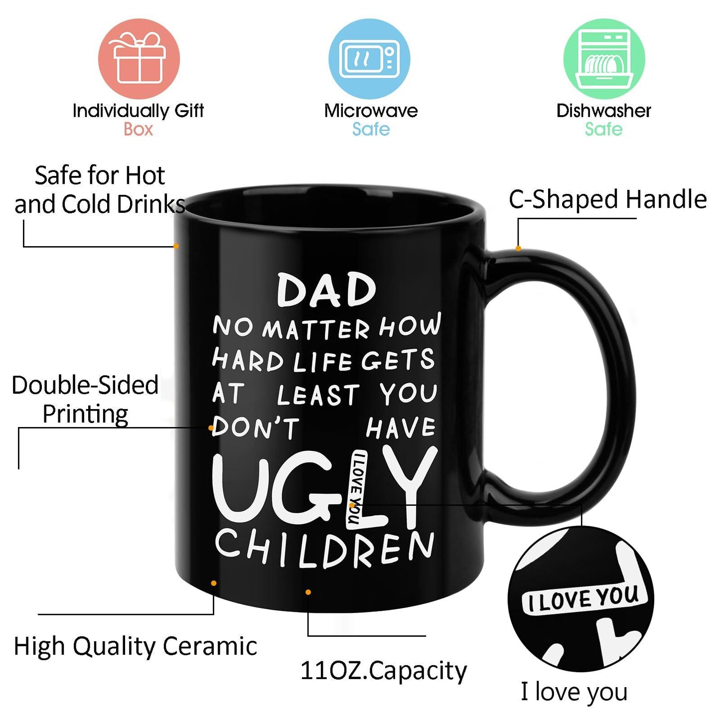 Fathers Day Dad Gifts from Daughter Son Wife,11oz Funny Coffee Mug for Dad,Unique Fathers Day Present Idea for Daddy Husband Men Him,Heartwarming Retirement Anniversary Birthday Gifts for Papa Stepdad