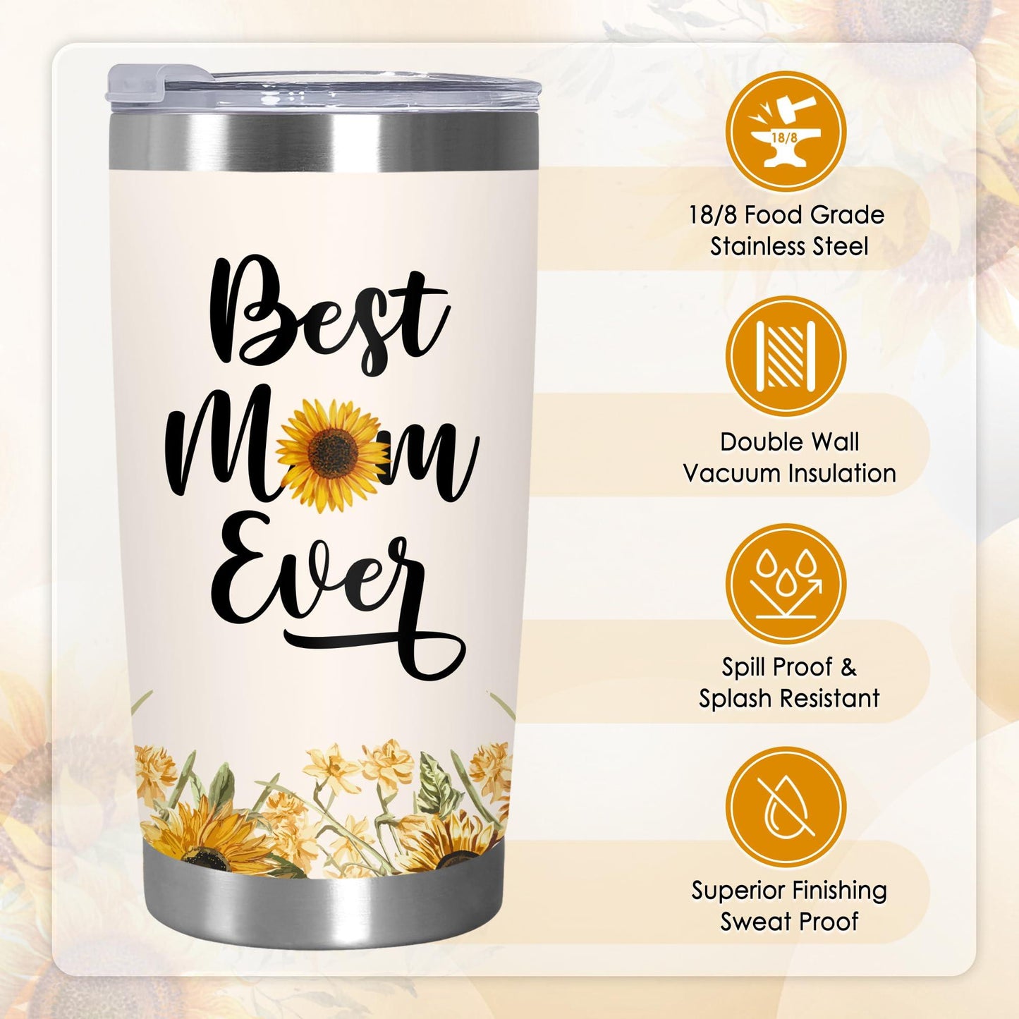 Cadeaux de fête des mères TEEZWONDER pour maman de la part de sa fille et de son fils - Gobelet à café isotherme en acier inoxydable de 59 cl avec couvercle - Cadeaux d'anniversaire pour maman, belle-mère, belle-mère, grand-mère