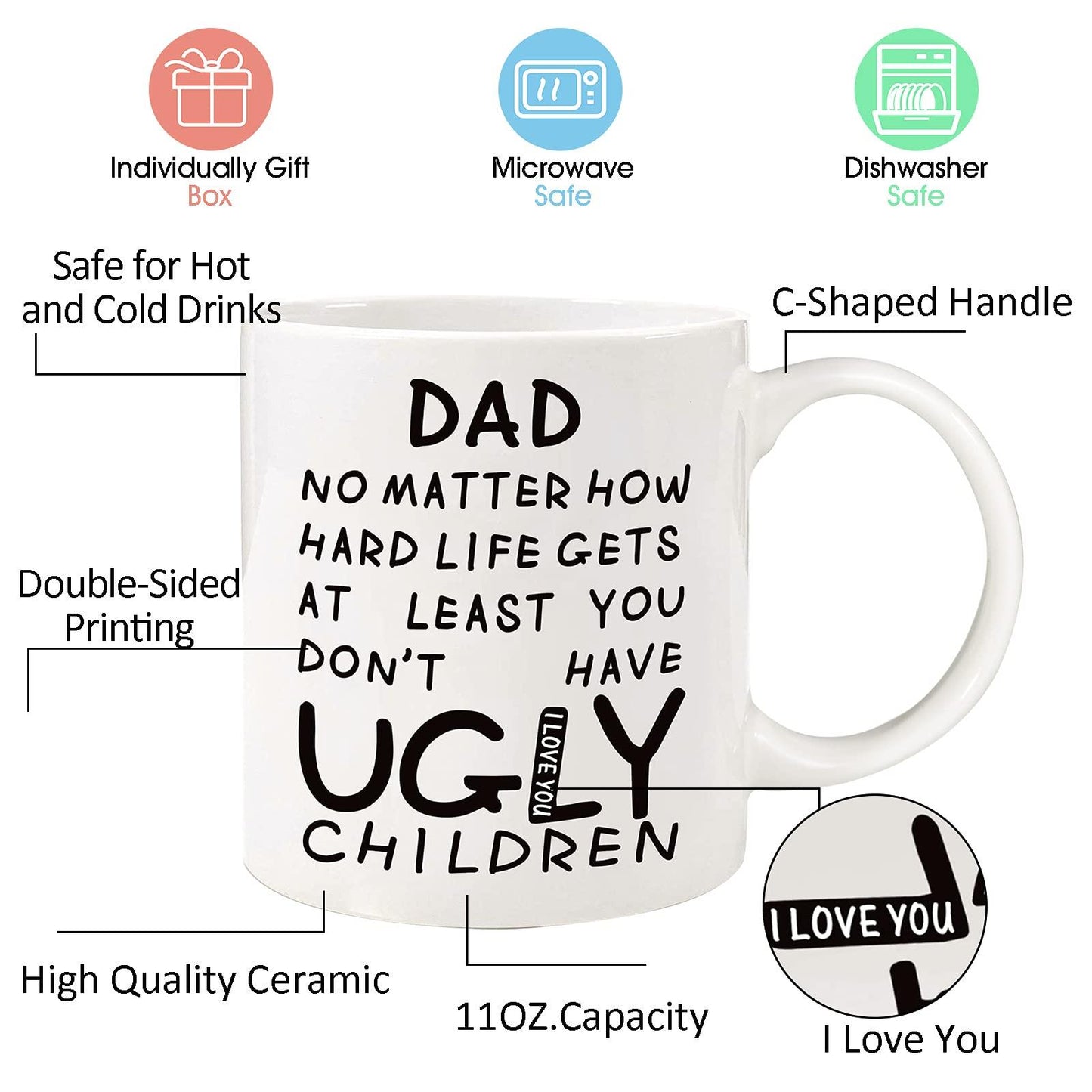 Fathers Day Dad Gifts from Daughter Son Wife,11oz Funny Coffee Mug for Dad,Unique Fathers Day Present Idea for Daddy Husband Men Him,Heartwarming Retirement Anniversary Birthday Gifts for Papa Stepdad
