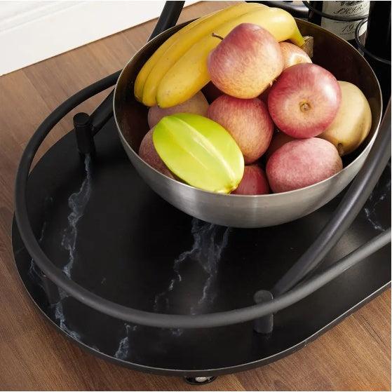 Desserte de bar à 2 niveaux, noire, avec casier à vin et porte-verres, mobile, pour fête, maison, pour salon