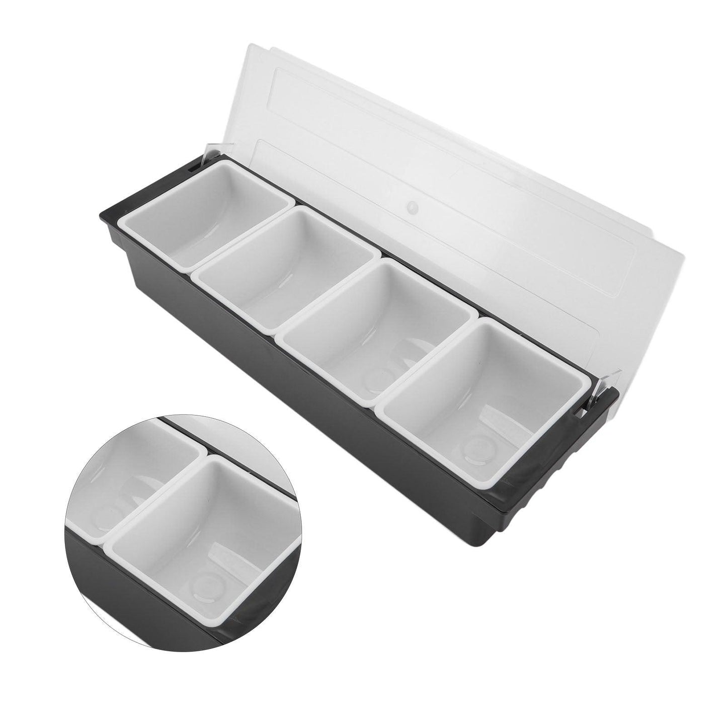 Boîte à condiments en plastique durable, couvercle transparent, design détachable, multifonction, pour fruits et légumes, 4 compartiments