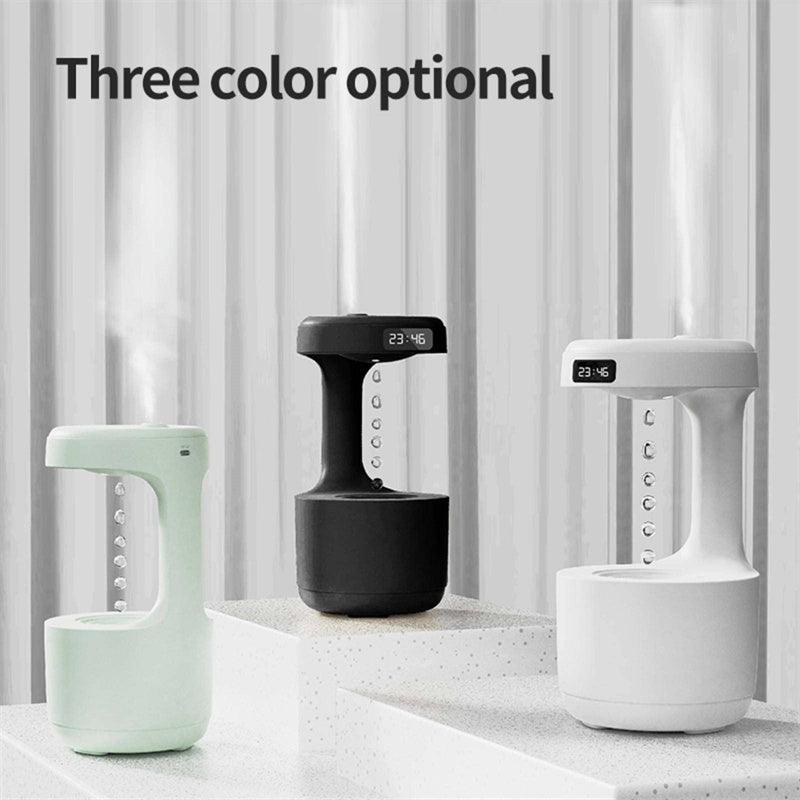 Humidificateur anti-gravité pour chambre à coucher avec horloge, diffuseur d'arômes à reflux en forme de goutte d'eau, grande capacité, silencieux, pour bureau, chambre à coucher, brumisateur domestique
