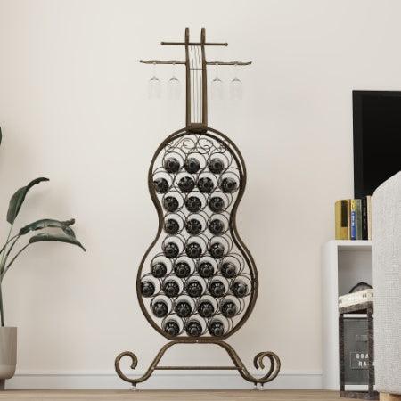 Casier à vin en forme de violoncelle, casier à vin autonome avec rangement pour bouteilles, rangement pour boissons alcoolisées et vins, rangement pour cuisine et salle à manger.