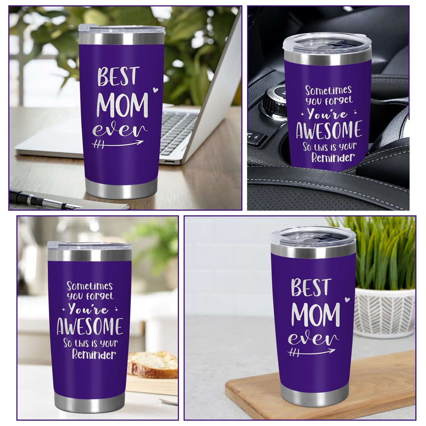 Cadeaux de fête des mères TEEZWONDER pour maman de la part de sa fille et de son fils - Gobelet à café isotherme en acier inoxydable de 59 cl avec couvercle - Cadeaux d'anniversaire pour maman, belle-mère, belle-mère, grand-mère