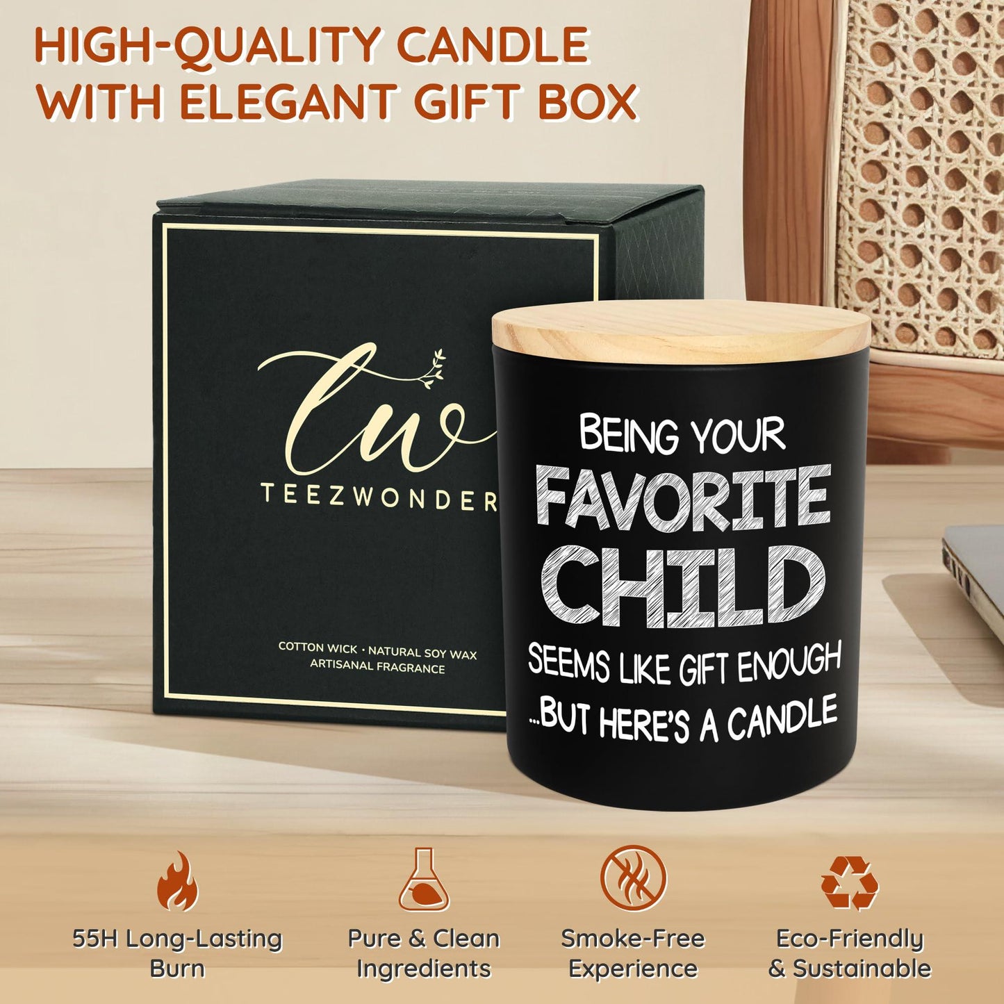 TEEZWONDER Cadeaux Fête des Mères pour Maman de Fille Fils - Bougie Parfumée Enfant Préféré Vanille Lavande 10oz - Cadeau Fête des Mères Fête des Pères pour Maman Papa Grand-mère Grand-père, Cadeau d'Anniversaire pour Femmes Hommes