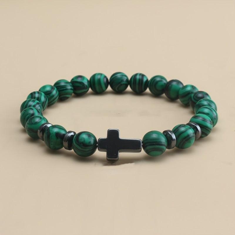Cross Faith Color Malachite Beaded Bracelet