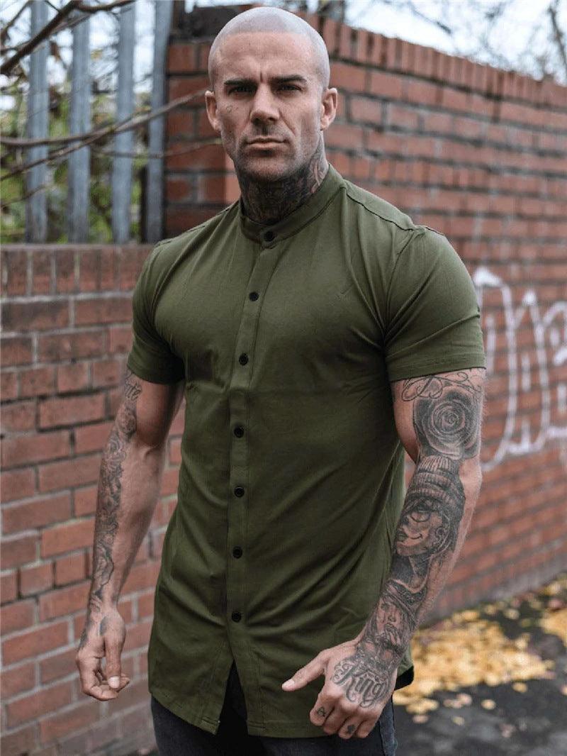 New Summer Shirt Fitness Clothing Cotton Tops Short Sleeve Sports Shirts Brand Mens Short Cool Casual Fashion Breathable Shirt