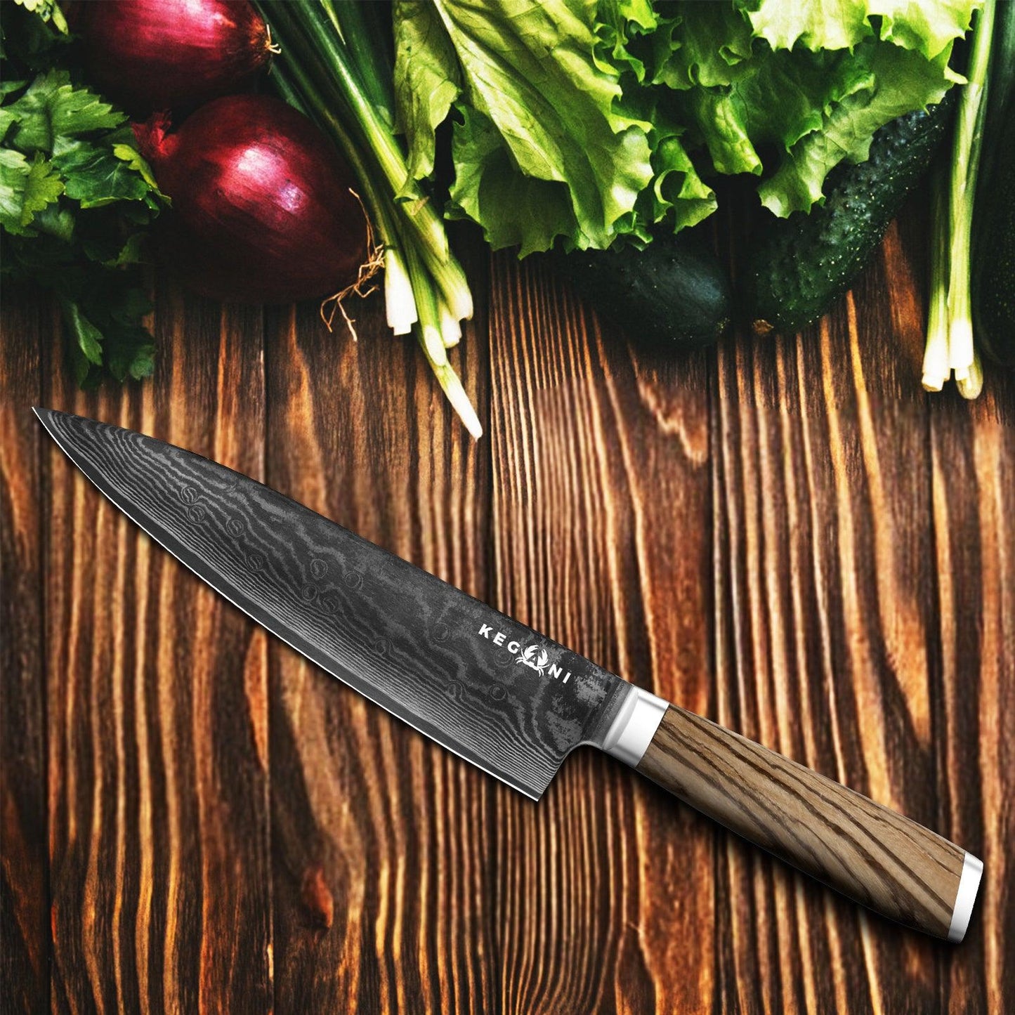 Couteau de chef Kegani - Couteau japonais 8 pouces, 67 couches d'acier Damas japonais VG-10, couteau de cuisine ultra tranchant, couteau de chef professionnel, couteau Gyuto - Manche ergonomique FullTang