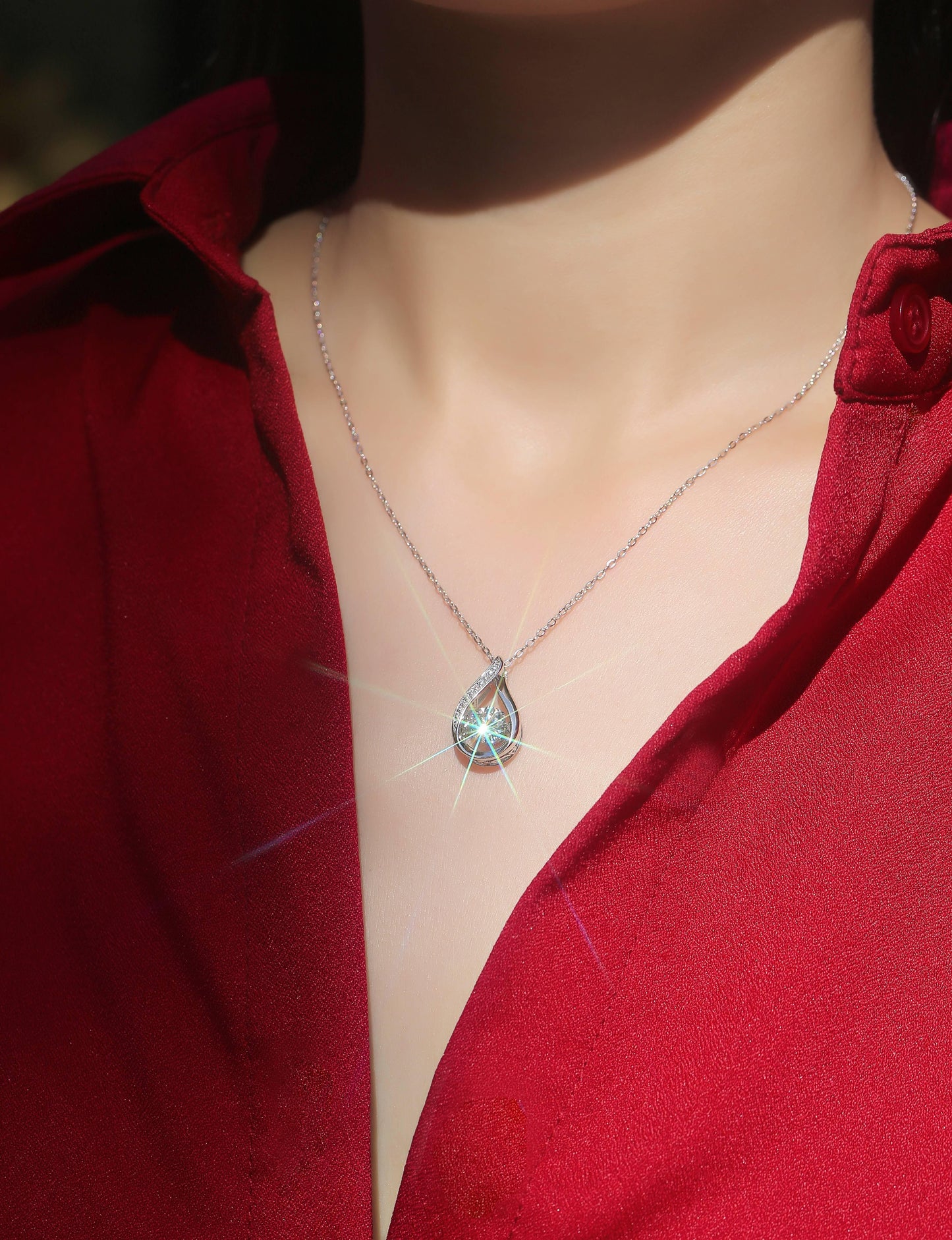 Smart Drop Luxury Fashion Diamond Pendant Necklace Set With Mosan Diamond Silver Ornaments - Grivelo