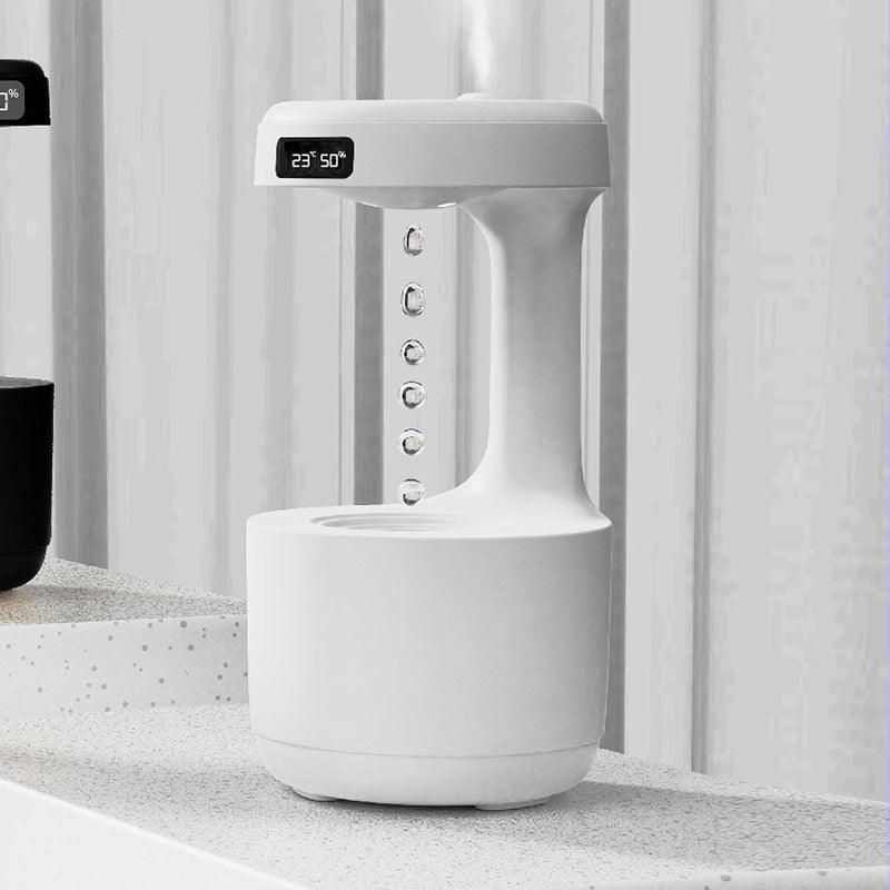 Humidificateur anti-gravité pour chambre à coucher avec horloge, diffuseur d'arômes à reflux en forme de goutte d'eau, grande capacité, silencieux, pour bureau, chambre à coucher, brumisateur domestique