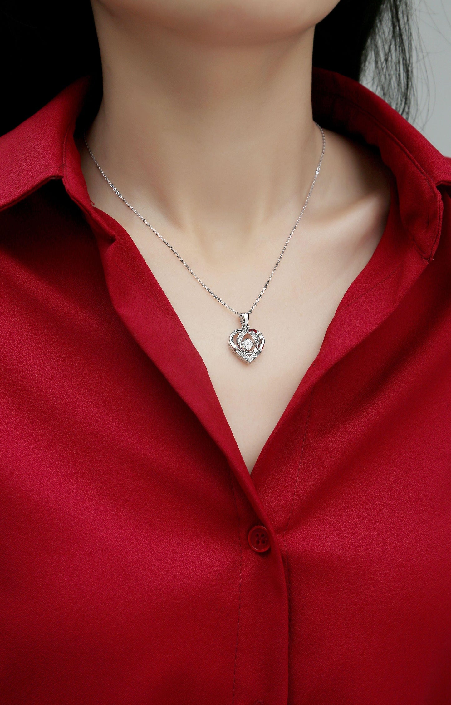 Heart To Have Your Luxurious Fashion Diamond Pendant Necklace Set With Mosan Diamond Silver Ornaments