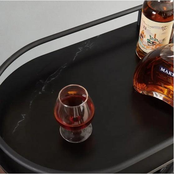 Desserte de bar à 2 niveaux, noire, avec casier à vin et porte-verres, mobile, pour fête, maison, pour salon