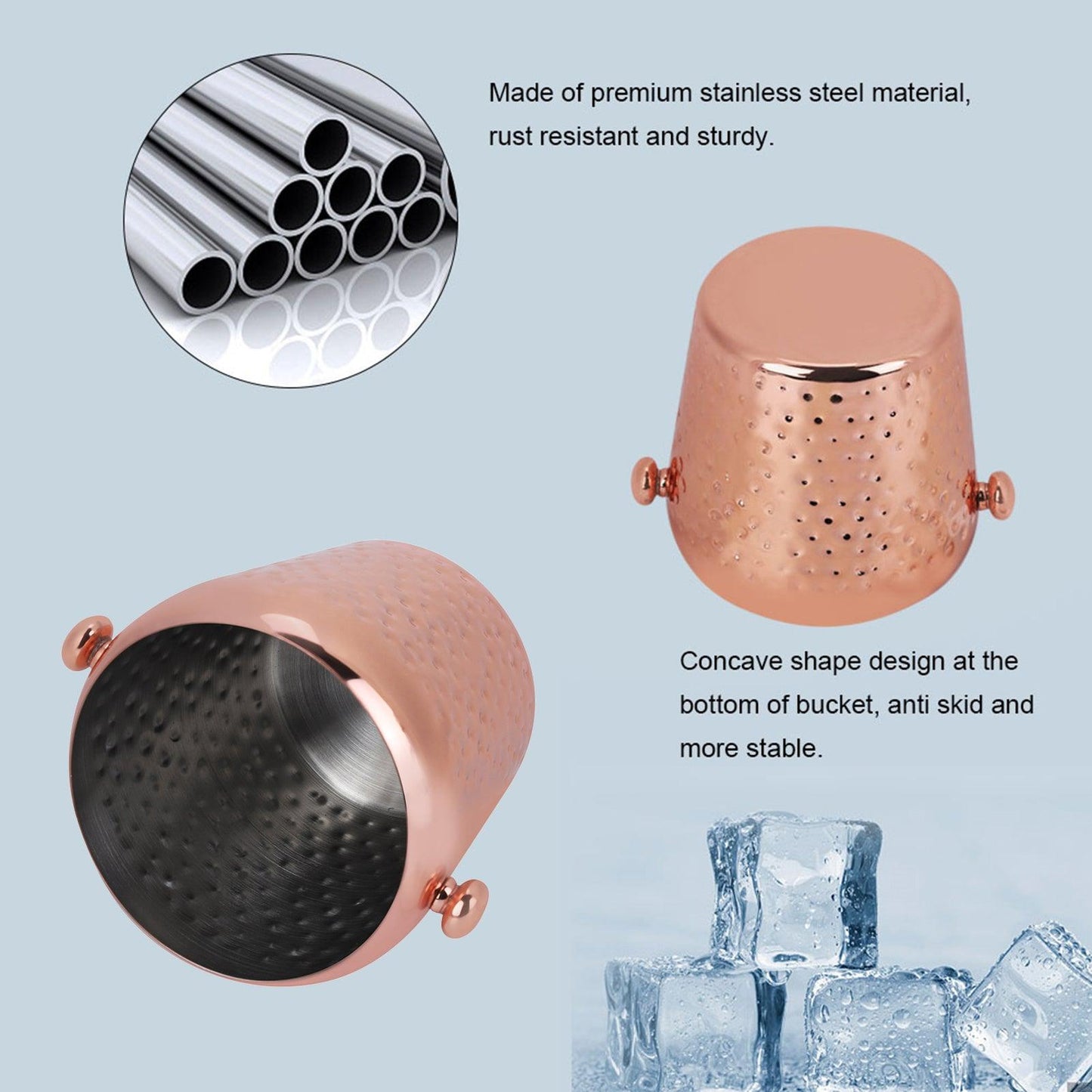 Seau à glace en acier inoxydable 1 L, récipient à glaçons pour bar, maison, hôtel (or rose)