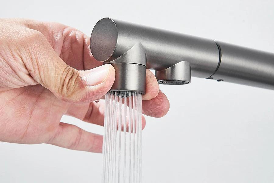 Robinet d'évier de cuisine filtré, douchette extractible, rotation à 360°, filtre à eau, double pulvérisateur, robinet d'eau potable, mitigeur d'évier