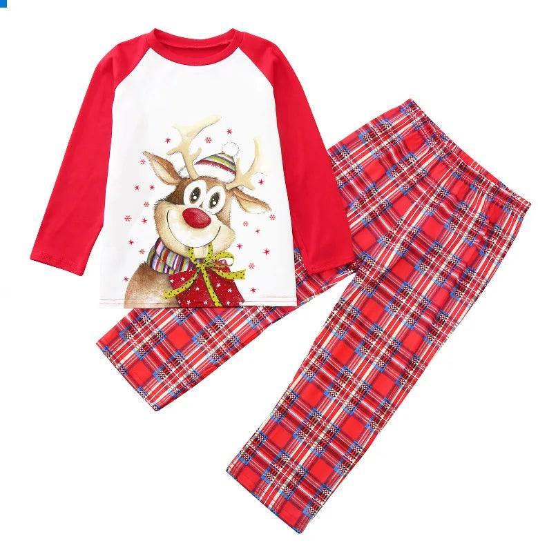 Ensemble de pyjama à manches longues pour la famille, imprimé élan de Noël 2024, vêtements de maison