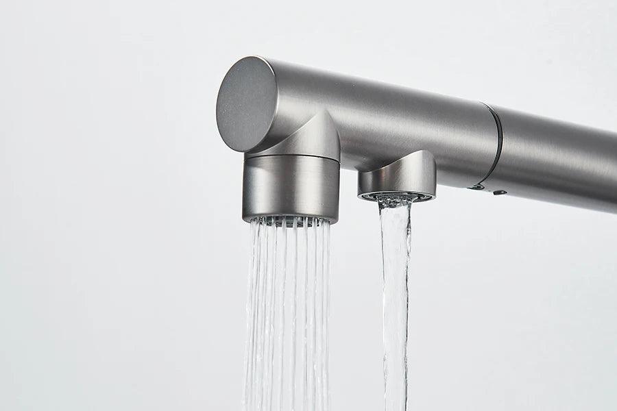 Robinet d'évier de cuisine filtré, douchette extractible, rotation à 360°, filtre à eau, double pulvérisateur, robinet d'eau potable, mitigeur d'évier