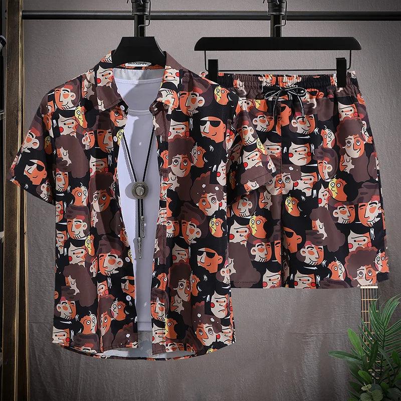 Men's Hawaiian Beach Set Single Breasted Short Sleeve Shirt and Shorts Casual Summer Vacation Travel Outfit